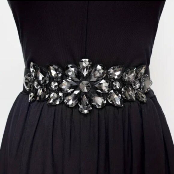 Ornate Rhinestone Black Victorian Stretch Wide Belt - Picture 1 of 5